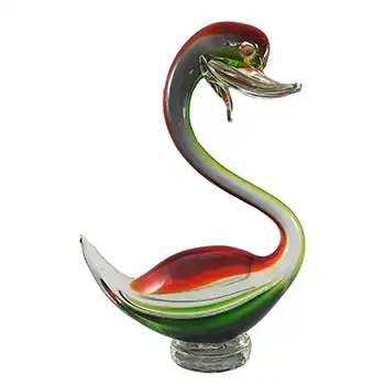 Murano Vintage Green & Red Venetian Glass Swan Figurine