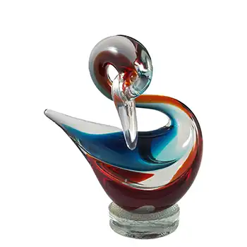 Murano Retro Blue & Red Venetian Glass Swan Sculpture