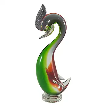 Murano Venetian Green & Red Vintage Glass Swan Figurine