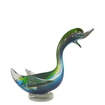 Murano Vintage Green & Blue Venetian Glass Swan Sculpture