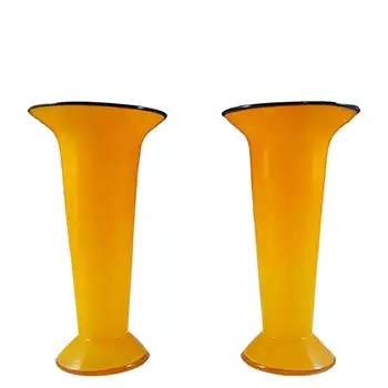 Franz Welz Pair of Czech / Bohemian Orange & Black Tango Glass Vases