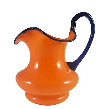 Czech / Bohemian Art Deco Orange & Blue Tango Glass Vase / Jug