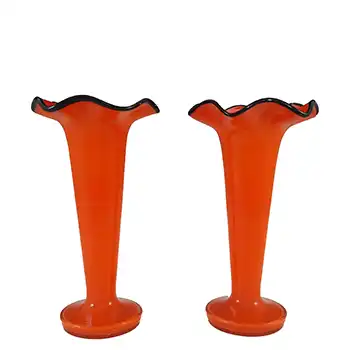Welz Pair of Czech Red & Black Glass Art Deco Tango Vases