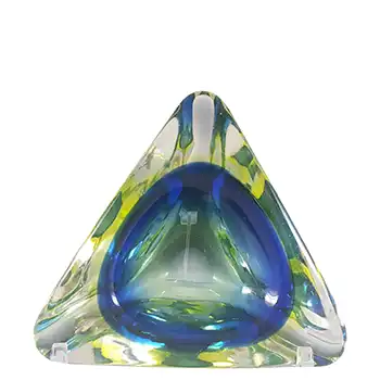 Arte Nuova Murano Blue & Uranium Yellow Sommerso Glass Bowl