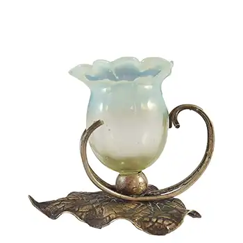 Victorian Vaseline / Uranium Glass + Silver Base Vase