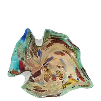 Vetro Artistico Veneziano Murano Silver Leaf Green Glass Bowl