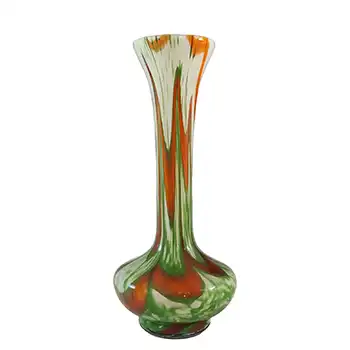 V.B. Opaline Florence Empoli Retro Green & Brown Glass Vase