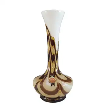 LABELLED V.B. Opaline Florence Empoli White & Brown Glass Vase