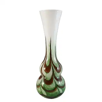 V.B. Opaline Florence Empoli Marbled Brown & Green Glass Vase