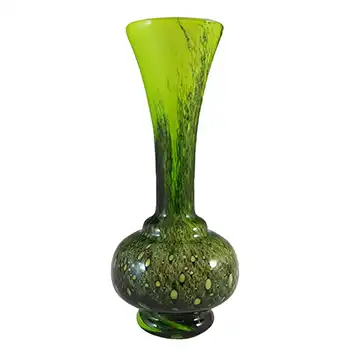 V.B. Opaline Florence Empoli Vintage Green & Black Glass Vase
