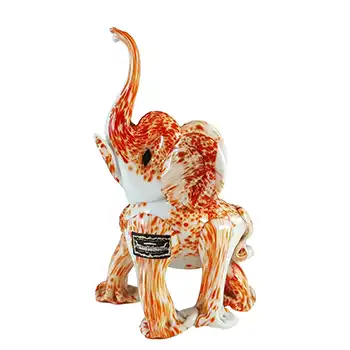LABELLED Venetian Glass Company Murano Style Orange & White Elephant