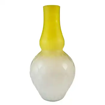 Victorian Satin Air Trap Yellow & White Glass Antique Vase