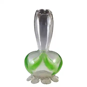 Victorian 1890's Clear & Green Trailed Glass Tulip Vase