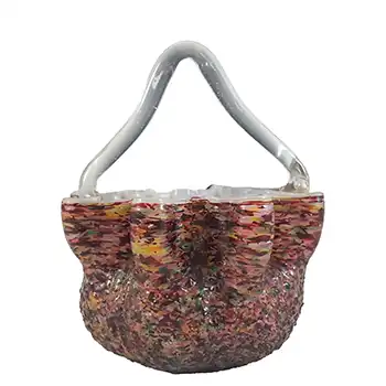 Welz Bohemian Pink & Red Textured Glass Victorian Basket Bowl