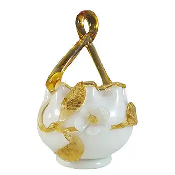 Harrach Victorian Uranium Custard Glass Uranium Ivory Basket Bowl