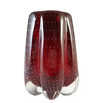 Whitefriars #9775 Ruby Red Glass Controlled Bubble Lobed Vase