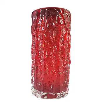 Whitefriars #9691 Baxter Ruby Red Glass 9" Textured Bark Vase