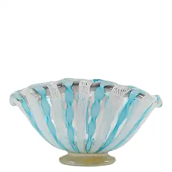 AVEM Murano Blue & White Glass Zanfirico Posy Bowl / Vase