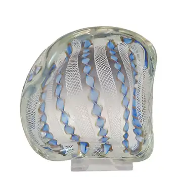 Archimede Seguso Murano Zanfirico Blue & White Glass Bowl
