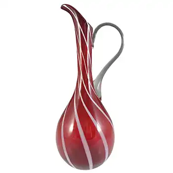 Cristalleria Artistica Toscana / Alrose Empoli Red & White Glass Jug Vase