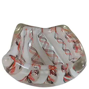 Archimede Seguso Murano Zanfirico Red, Brown & White Glass Bowl