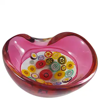 Archimede Seguso Murano Incalmo Millefiori Pink Glass Bowl - Labelled