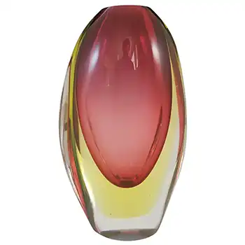 Arte Nuova Pustetto & Zanetti Murano Sommerso Pink & Yellow Glass Vase