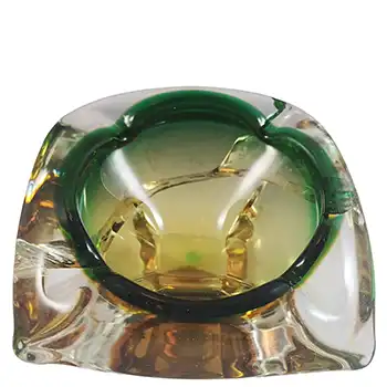 Arte Nuova Murano Green & Amber Sommerso Glass Bowl
