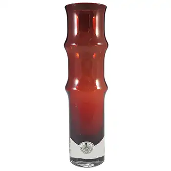 Aseda Swedish Red Glass Bamboo 7.5" Vase by Bo Borgstrom #B5/80