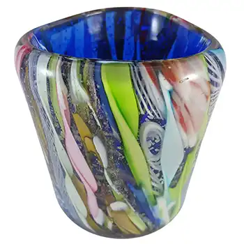 AVEM Murano Zanfirico Bizantino / Tutti Frutti Blue Glass Vase