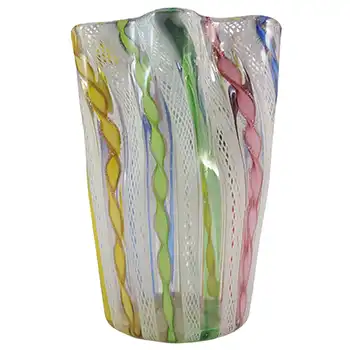 AVEM Murano Multicoloured Glass Zanfirico Filigree Vase