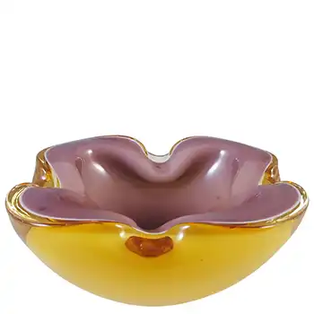 Barbini Murano Purple, White & Amber Glass Biomorphic Bowl