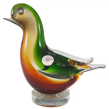 Murano Green & Amber Venetian Glass Vintage Bird Sculpture