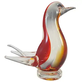 Murano Red & Amber Venetian Glass Vintage Bird Sculpture