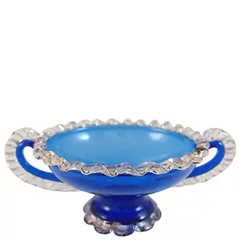Murano / Venetian Blue Glass & Gold Leaf Vintage Footed Bowl