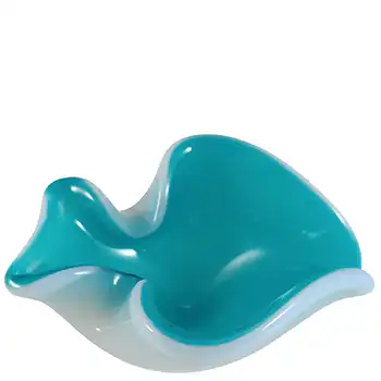 Murano Vintage Blue & Opalescent White Glass Ashtray Bowl