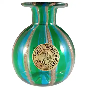 LABELLED Bucella Cristalli Murano Blue & Green Glass Aventurine Vase