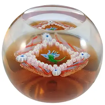 MARKED Caithness Glass "Miniature Orchid" Paperweight by Allan Scott