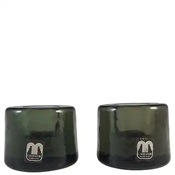 LABELLED Cascade / Wood Bros Grey Glass Candlestick Holders