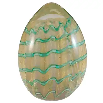 Vetreria 3 Fiori Murano Green & Gold Leaf Glass Egg Paperweight
