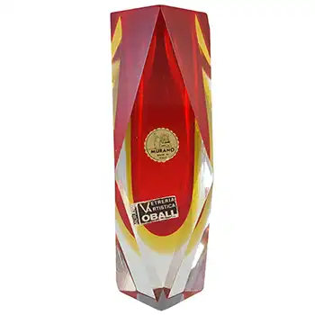 LABELLED Oball Murano Faceted Red & Amber Sommerso Glass Vase