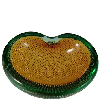 Ferro Italarts Murano Amber & Green Glass Bubble Bowl
