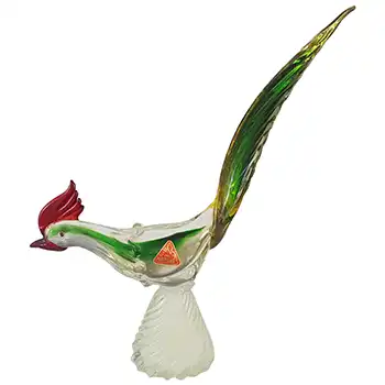LABELLED Ferro & Lazzarini Murano Green & Amber Glass Pheasant