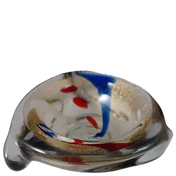 Murano Vintage Red, Blue, White & Gold Leaf Glass Bowl
