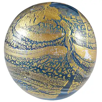 SIGNED Gozo Maltese Blue Gold Leaf Glass Paperweight