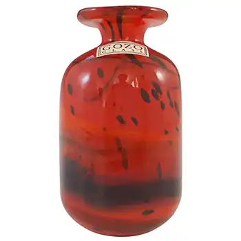 SIGNED Gozo Red & Black Vintage Maltese Glass Vase