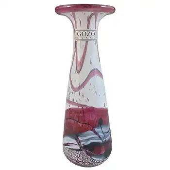 LABELLED Gozo Maltese Pink, Black & White Glass Vase