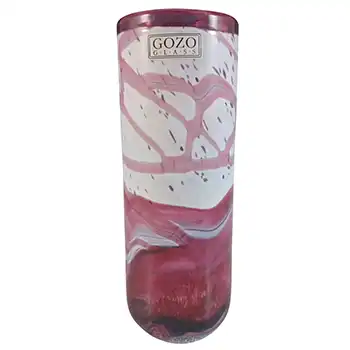 SIGNED Gozo Maltese Pink, Black & White Glass Vase