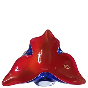 ICET Arte Murano Cased Red & Blue Glass Ashtray Bowl - Labelled
