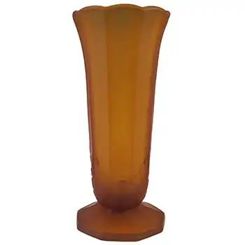 Jobling #11400 Amber Art Deco Glass Bird + Panel Vase